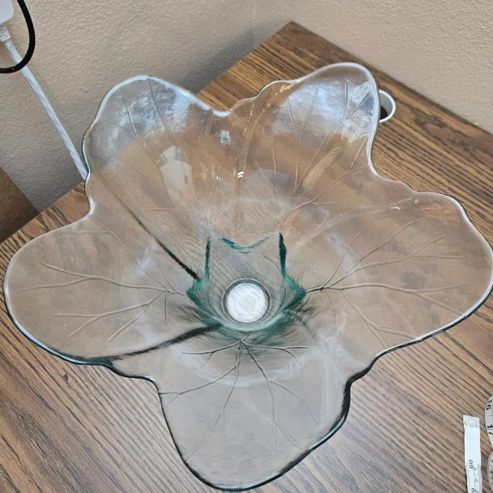 Leaf Design Lg Glass Bowl Centerpiece Decorative Dish-Vase Aprox‎ 14